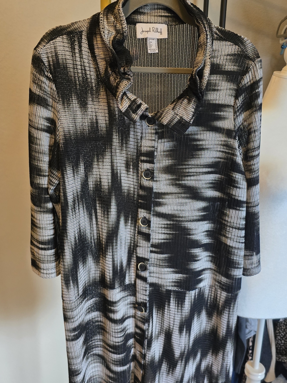 Vintage Joseph Ribkoff 12 Black & White Button-Front Duster